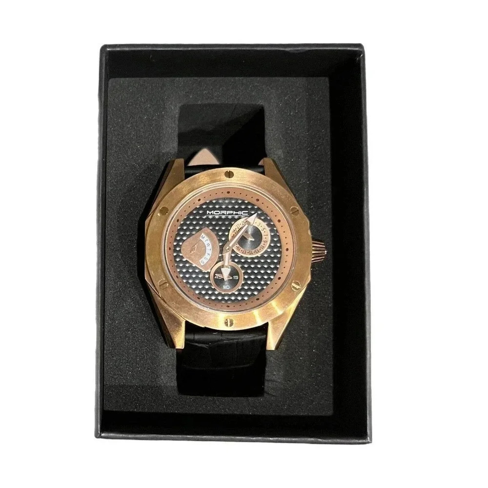 Morphic M46 Mens Rose Gold Watch Black Leather Band New In Box